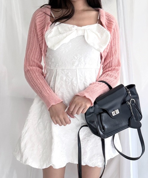 merrylatte(メリーラテ)の「シアーカーディガン付き リボンキャミワンピースセット(ワンピース・レディース・ホワイト×ピンク・FREE)」の8枚目の写真