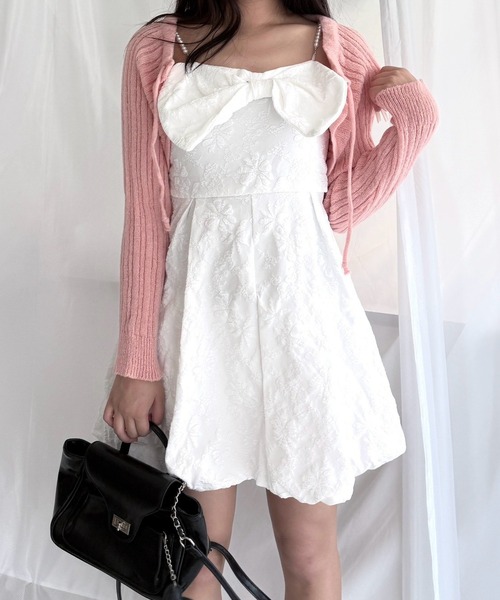 merrylatte(メリーラテ)の「シアーカーディガン付き リボンキャミワンピースセット(ワンピース・レディース・ホワイト×ピンク・FREE)」の10枚目の写真
