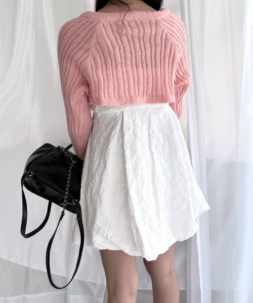merrylatte(メリーラテ)の「シアーカーディガン付き リボンキャミワンピースセット(ワンピース・レディース・ホワイト×ピンク・FREE)」の11枚目の写真