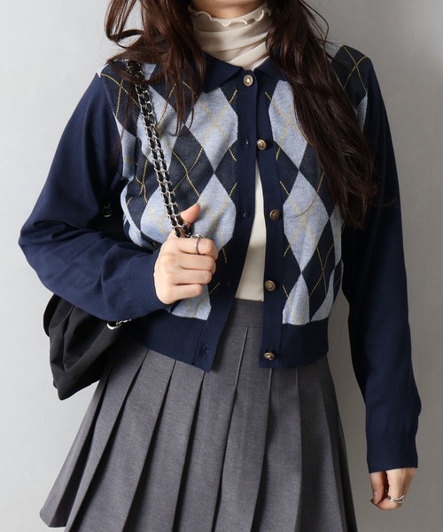 SpRay(スプレイ)の「アーガイルロングカーディガン(カーディガン/ボレロ・レディース・ブラック/ブラウン/ネイビー/チャコールグレー・FREE)」の4枚目の写真