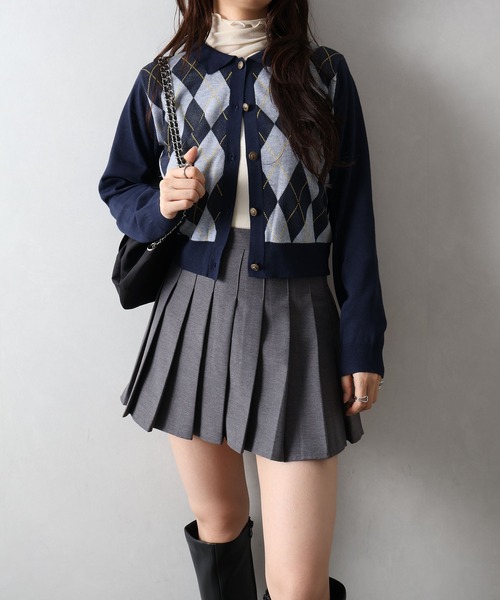 SpRay(スプレイ)の「アーガイルロングカーディガン(カーディガン/ボレロ・レディース・ブラック/ブラウン/ネイビー/チャコールグレー・FREE)」の5枚目の写真
