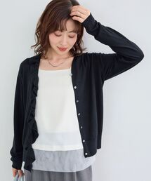 【今ちょうどいい羽織アイテム】アシメフリルニットカーデ
