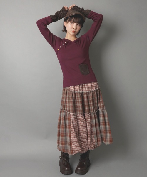 SPINNS(スピンズ)の「長袖カットソー/ポケット/無地/スタードット/NEO森ガール(Tシャツ/カットソー・レディース・ネイビー/パープル/ブラウン系その他/グレー系その他・ONESIZE)」の10枚目の写真