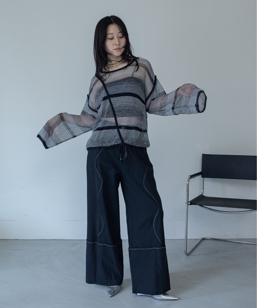 VACANCY(ヴァカンシー)の「【VACANCY公式商品】ドロストアシメ透かし編みシアートップス(ニット/セーター・メンズ・ボルドー/ブルー/ブラック/ピンク・FREE)」の21枚目の写真