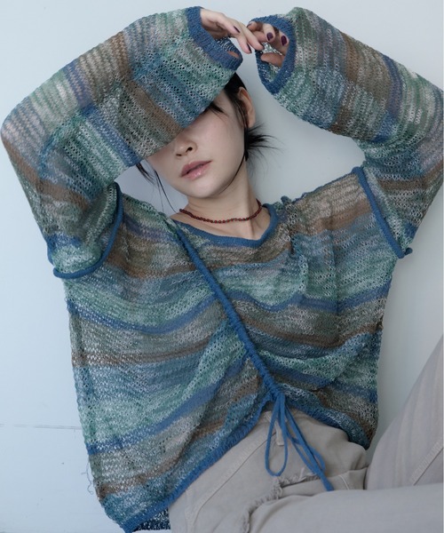 WANNA LAB 26SS Dirty Border シアーニット Y2K VACANCY公式商品】ドロストアシメ透かし編みシアートップス（ニット