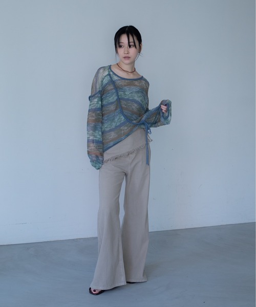 VACANCY(ヴァカンシー)の「【VACANCY公式商品】ドロストアシメ透かし編みシアートップス(ニット/セーター・メンズ・ボルドー/ブルー/ブラック/ピンク・FREE)」の14枚目の写真