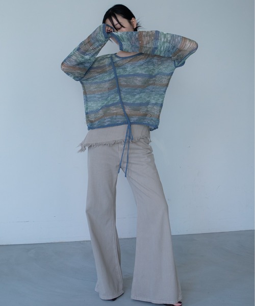VACANCY(ヴァカンシー)の「【VACANCY公式商品】ドロストアシメ透かし編みシアートップス(ニット/セーター・メンズ・ボルドー/ブルー/ブラック/ピンク・FREE)」の13枚目の写真
