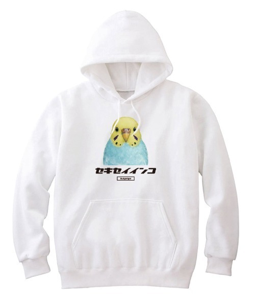 Moftique(モフティック)の「Moftique(モフティック) プルパーカー スウェット 裏毛 セキセイインコ 鳥 ペット アニマル プリント トップス レディース ユニセックス(パーカー・レディース・ヘザーグレー/ホワイト/ブラック・XS/S)」の2枚目の写真