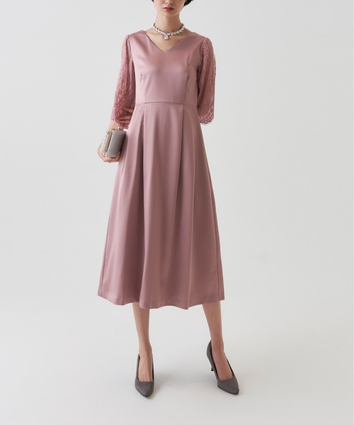 My shawty(マイシャウティー)の「matte satin flare onepiece(ドレス・レディース・ピンク/グレー/グリーン/ネイビー・LARGE/MEDIUM/SMALL)」の4枚目の写真