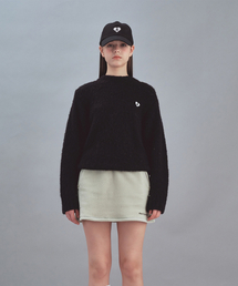 HEART LOGO WOOL KNIT TOP - BLACK
