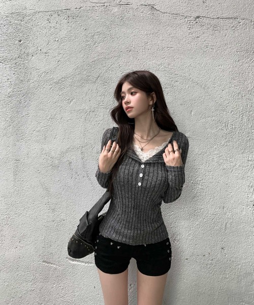 VEILA(ヴェイラ)の「レイヤードヘンリーネックニット(ニット/セーター・レディース・ホワイト/ブラック/グレー・S/M/L)」の21枚目の写真