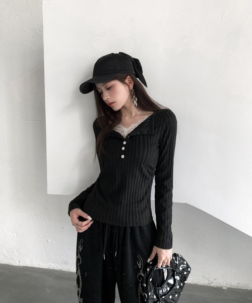 VEILA(ヴェイラ)の「レイヤードヘンリーネックニット(ニット/セーター・レディース・ホワイト/ブラック/グレー・S/M/L)」の14枚目の写真