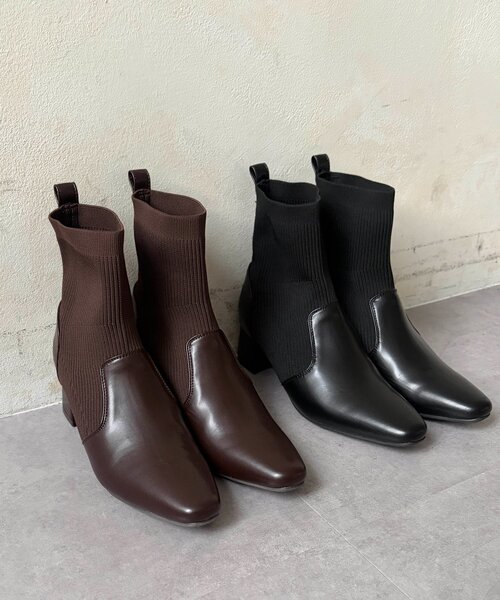 Chez toi(シェトワ)の「ニット切替ショートブーツ(ブーツ・レディース・ブラウン/ブラック・MEDIUM/LARGE/SMALL)」の10枚目の写真