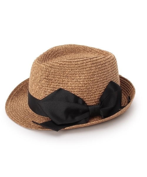 HusHusH(ハッシュアッシュ)の「リボン付きペーパー中折れハット(ハット・レディース・ブラウン/ブラウン系1/ベージュ・00)」の1枚目の写真