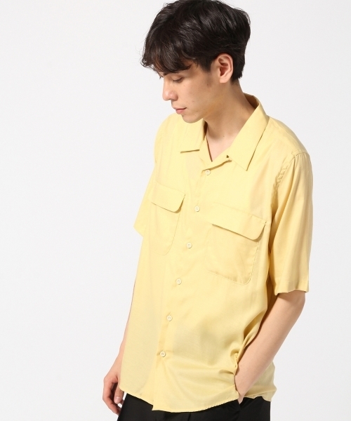 HARE（ハレ）の「オープンネックサテンシャツ(HARE)（Tシャツ/カットソー・メンズ・グレー/ブラック/イエロー・MEDIUM/SMALL）」の3枚目の写真