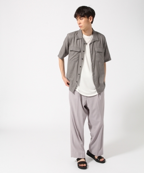 HARE（ハレ）の「オープンネックサテンシャツ(HARE)（Tシャツ/カットソー・メンズ・グレー/ブラック/イエロー・MEDIUM/SMALL）」の4枚目の写真