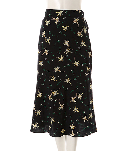 Color(カラー)の「レトロフラワーミモレ丈フレアスカート(スカート・レディース・ネイビー/ブラウン・MEDIUM)」の1枚目の写真