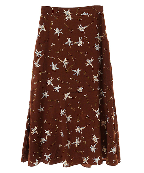 Color(カラー)の「レトロフラワーミモレ丈フレアスカート(スカート・レディース・ネイビー/ブラウン・MEDIUM)」の3枚目の写真