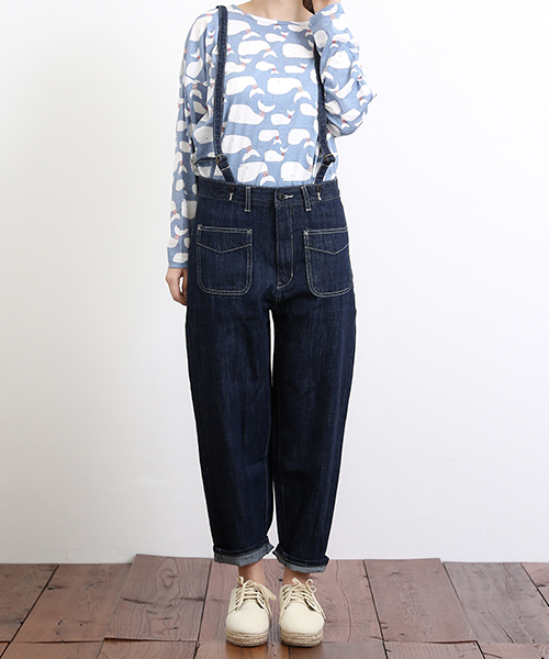 CUBE SUGAR（キューブシュガー）の「11ozデニム サスペンダー付きパンツ（デニムパンツ・レディース・ネイビー/ブルー・M/L）」の2枚目の写真
