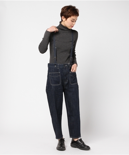 CUBE SUGAR（キューブシュガー）の「11ozデニム サスペンダー付きパンツ（デニムパンツ・レディース・ネイビー/ブルー・M/L）」の7枚目の写真