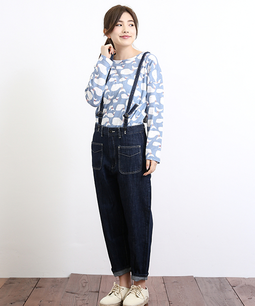 CUBE SUGAR（キューブシュガー）の「11ozデニム サスペンダー付きパンツ（デニムパンツ・レディース・ネイビー/ブルー・M/L）」の9枚目の写真