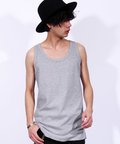 ８(eight)（エイト）の「ワッフル ロング丈 タンクトップ サーマル（タンクトップ・メンズ・グレー/ホワイト/ブラック/カーキ・MEDIUM/X-LARGE/LARGE）」の4枚目の写真