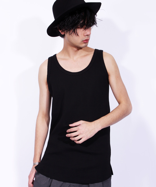 ８(eight)（エイト）の「ワッフル ロング丈 タンクトップ サーマル（タンクトップ・メンズ・グレー/ホワイト/ブラック/カーキ・MEDIUM/X-LARGE/LARGE）」の3枚目の写真