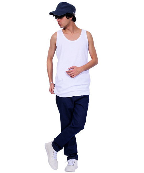 ８(eight)（エイト）の「ワッフル ロング丈 タンクトップ サーマル（タンクトップ・メンズ・グレー/ホワイト/ブラック/カーキ・MEDIUM/X-LARGE/LARGE）」の5枚目の写真