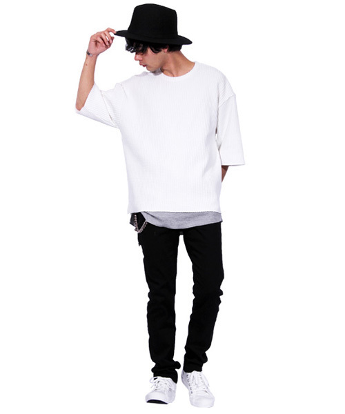 ８(eight)（エイト）の「ワッフル ロング丈 タンクトップ サーマル（タンクトップ・メンズ・グレー/ホワイト/ブラック/カーキ・MEDIUM/X-LARGE/LARGE）」の7枚目の写真