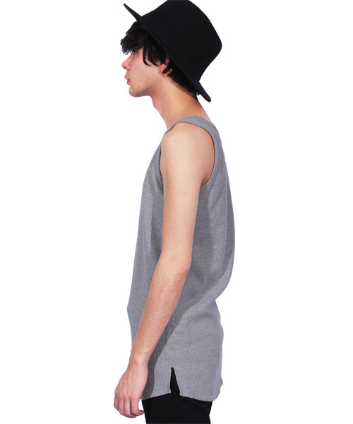 ８(eight)（エイト）の「ワッフル ロング丈 タンクトップ サーマル（タンクトップ・メンズ・グレー/ホワイト/ブラック/カーキ・MEDIUM/X-LARGE/LARGE）」の9枚目の写真