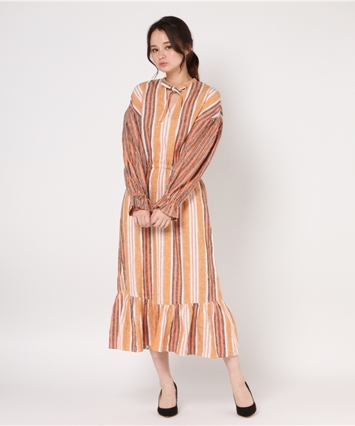 SLY（スライ）の「HAVANA STRIPE VOLUME SLEEVE OP（ワンピース・レディース・オレンジ・1/2）」の9枚目の写真