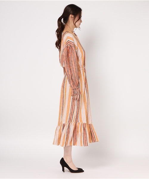 SLY（スライ）の「HAVANA STRIPE VOLUME SLEEVE OP（ワンピース・レディース・オレンジ・1/2）」の3枚目の写真