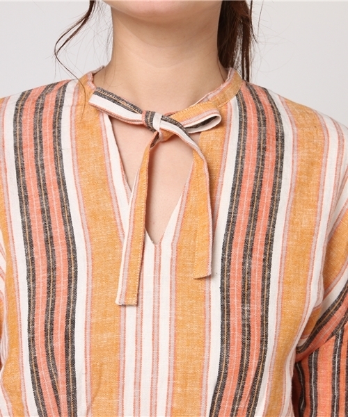 SLY（スライ）の「HAVANA STRIPE VOLUME SLEEVE OP（ワンピース・レディース・オレンジ・1/2）」の5枚目の写真