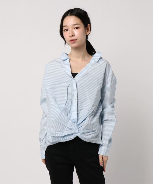 AMERICAN HOLIC（アメリカンホリック）の「フロントねじりシャツ（シャツ/ブラウス・レディース・オフホワイト/ベージュ/ブルー系その他/ブルー系その他2・FREE）」の4枚目の写真