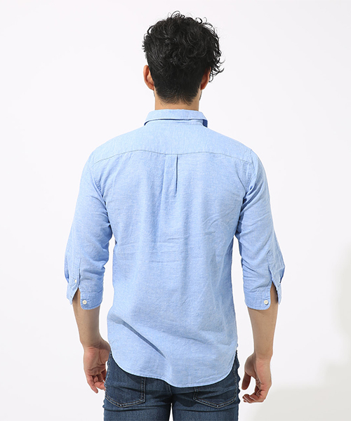 AZUL by moussy（アズールバイマウジー）の「リネンコットン七分袖シャツ（シャツ/ブラウス・メンズ・サックスブルー/オフホワイト/ネイビー/ライトカーキ/ライトブラック/ライトピンク・MEDIUM/SMALL/LARGE/X-SMALL/X-LARGE）」の14枚目の写真