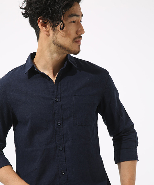 AZUL by moussy（アズールバイマウジー）の「リネンコットン七分袖シャツ（シャツ/ブラウス・メンズ・サックスブルー/オフホワイト/ネイビー/ライトカーキ/ライトブラック/ライトピンク・MEDIUM/SMALL/LARGE/X-SMALL/X-LARGE）」の17枚目の写真