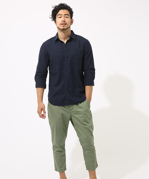 AZUL by moussy（アズールバイマウジー）の「リネンコットン七分袖シャツ（シャツ/ブラウス・メンズ・サックスブルー/オフホワイト/ネイビー/ライトカーキ/ライトブラック/ライトピンク・MEDIUM/SMALL/LARGE/X-SMALL/X-LARGE）」の19枚目の写真