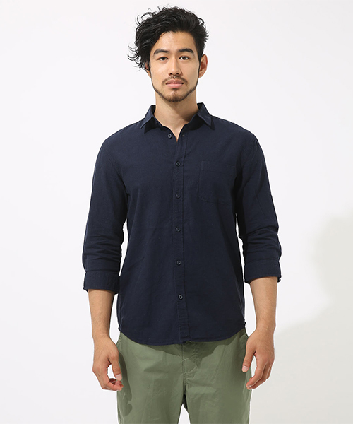 AZUL by moussy（アズールバイマウジー）の「リネンコットン七分袖シャツ（シャツ/ブラウス・メンズ・サックスブルー/オフホワイト/ネイビー/ライトカーキ/ライトブラック/ライトピンク・MEDIUM/SMALL/LARGE/X-SMALL/X-LARGE）」の20枚目の写真