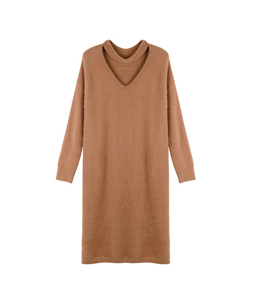 SAISON DE PAPILLON(セゾンドパピヨン)の「Vネックチョーカー風デザインシャギーニットワンピース(ワンピース・レディース・ネイビー/ブラウン/ワインレッド・M/L)」の13枚目の写真