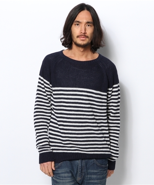 WEGO（ウィゴー）の「WEGO/綿麻畦クルーネックニット（ニット/セーター・メンズ・ホワイト/ブルー/ロイヤルブルー/ワイン・LARGE/MEDIUM）」の3枚目の写真