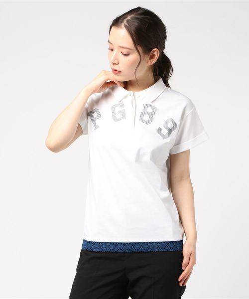 【PEARLY GATES】ポンチシルケット 裾レース 半袖ポロシャツ 【PEARLY GATES】ポンチシルケット 裾レース 半袖ポロシャツ