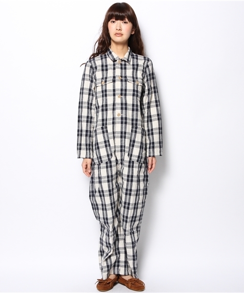 BEAMS BOY(ビームスボーイ)の「○BEAMS BOY / 綿麻 チェック オールインワン(つなぎ/オールインワン・レディース・ナチュラル/ネイビー・ONE SIZE)」の3枚目の写真