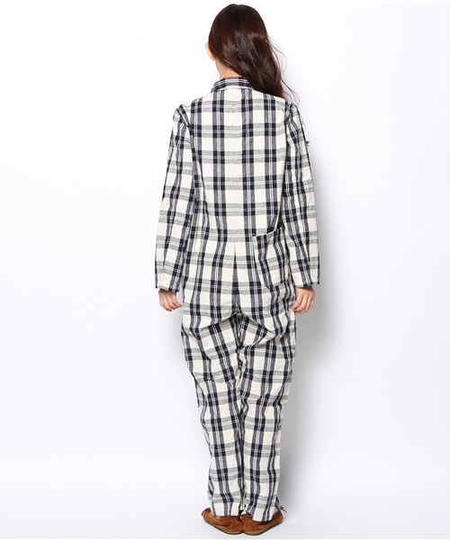 BEAMS BOY(ビームスボーイ)の「○BEAMS BOY / 綿麻 チェック オールインワン(つなぎ/オールインワン・レディース・ナチュラル/ネイビー・ONE SIZE)」の5枚目の写真