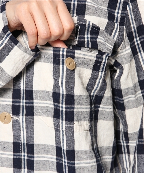 BEAMS BOY(ビームスボーイ)の「○BEAMS BOY / 綿麻 チェック オールインワン(つなぎ/オールインワン・レディース・ナチュラル/ネイビー・ONE SIZE)」の8枚目の写真