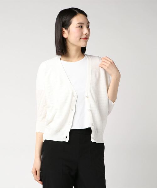 Petit Honfleur(プチオンフルール)の「◇カタログ掲載◇【WASHABLE・麻シリーズ】7分袖カーディガン(カーディガン/ボレロ・レディース・ホワイト/グレー/グリーン・M size/L size)」の11枚目の写真