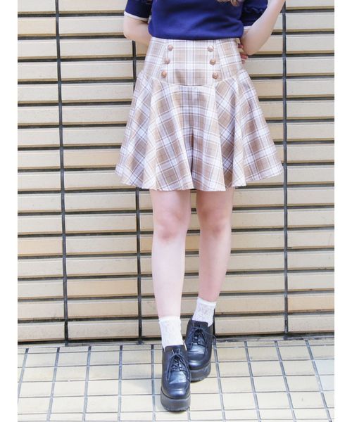 dazzlin(ダズリン)の「スクールチェックフレアショートパンツ(その他パンツ・レディース・ベージュ/グレー・SMALL/MEDIUM)」の2枚目の写真