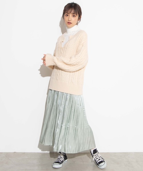 WEGO（ウィゴー）の「WEGO/ミルキーサテンプリーツロングスカート（スカート・レディース・アイボリー/ライトピンク/ライトパープル/グリーン系その他・FREE）」の21枚目の写真