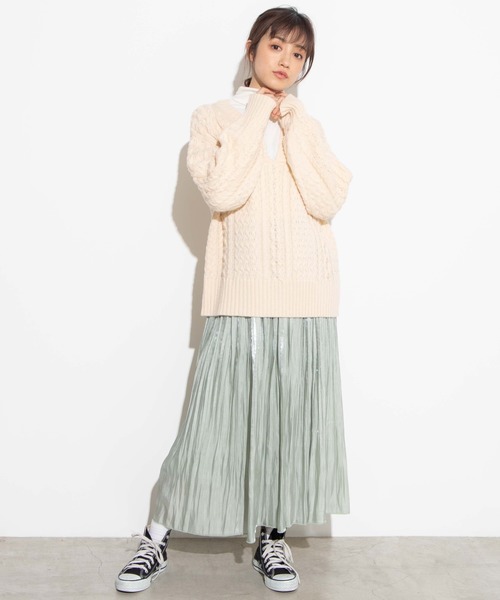 WEGO（ウィゴー）の「WEGO/ミルキーサテンプリーツロングスカート（スカート・レディース・アイボリー/ライトピンク/ライトパープル/グリーン系その他・FREE）」の22枚目の写真