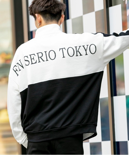 En serio TOKYO(エンソリオトーキョー)の「TCライト裏毛 / バイカラー 切替 / スタンド ハーフジップ ビッグシルエット トレーナー(スウェット・メンズ・ホワイト/ブラック・M/L)」の2枚目の写真