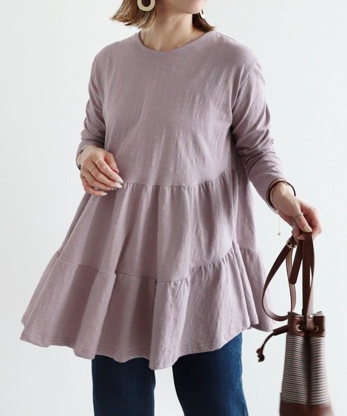 reca(レカ)の「ティアードカットソー(Tシャツ/カットソー・レディース・レンガ/ライトベージュ/ブラック/オフホワイト/カーキ/ラベンダー・FREE)」の5枚目の写真